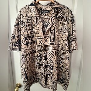 Favant Hawaiian Button-Up Shirt in Black & Beige